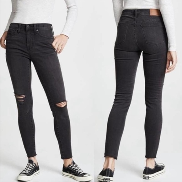 Madewell Women's size 27 9" High Rise Skinny Black‎ Distressed Jeans - Picture 1 of 8